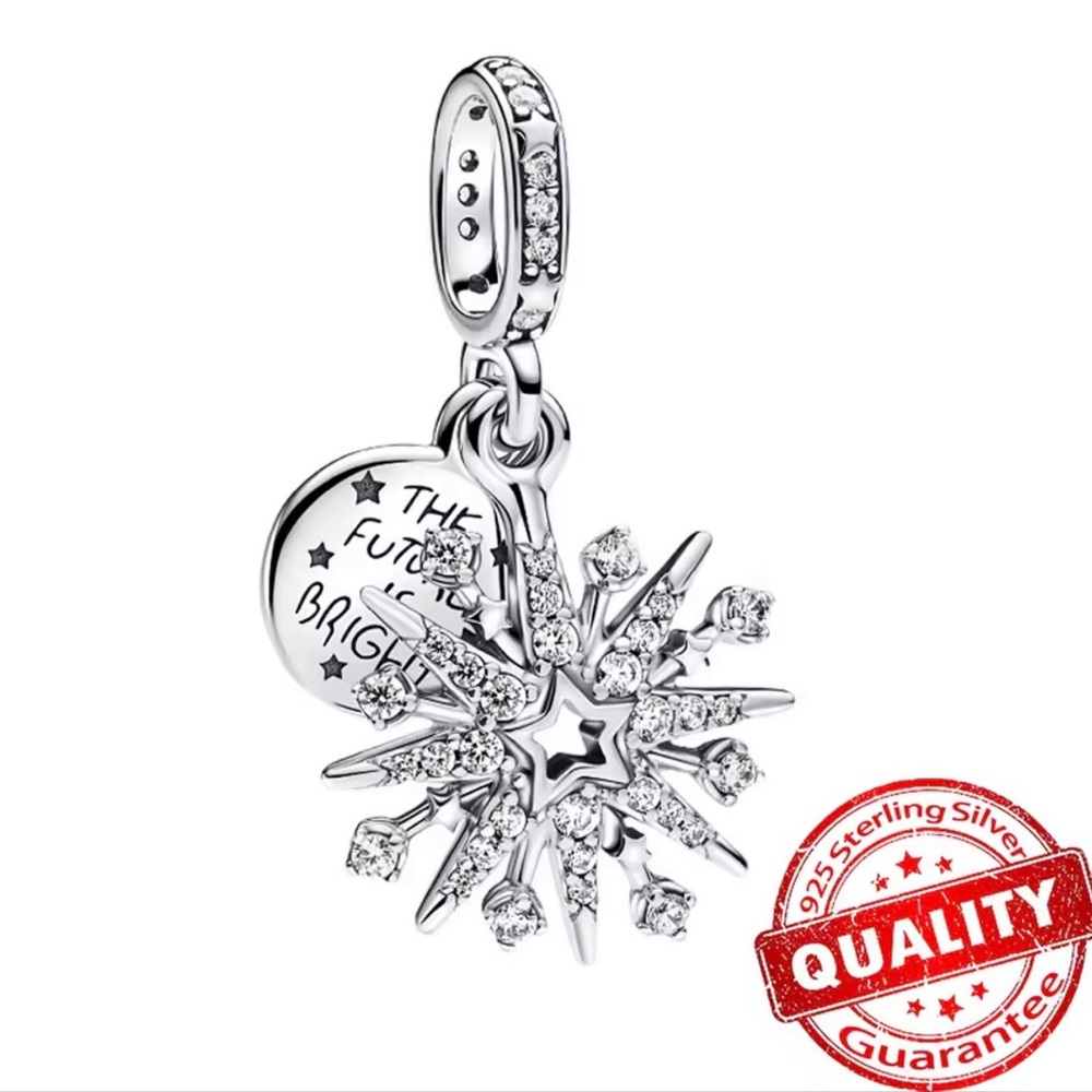 NWOT Sparkling Firework Double Dangle Charm Sterling Silver 925